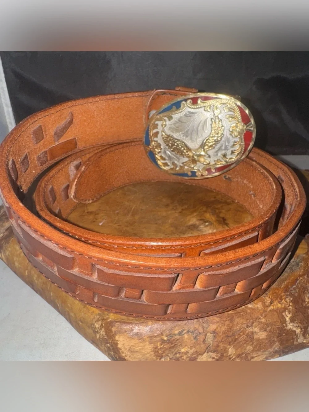 Brown Leather Belt with Embossed Logo